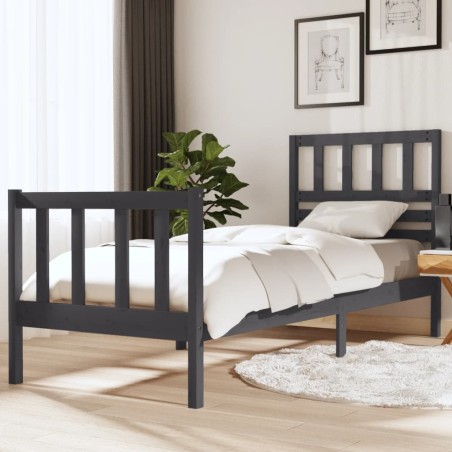 vidaXL Massivholzbett Grau 75x190 cm