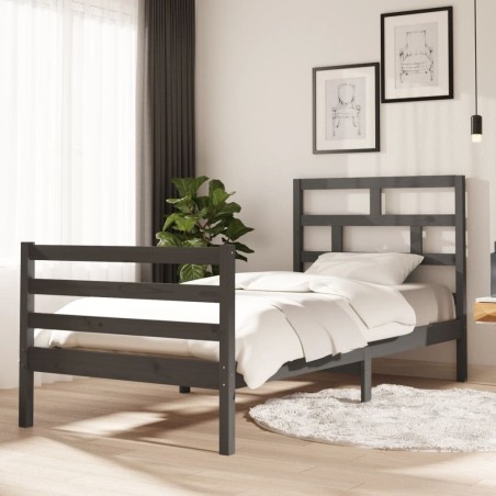 vidaXL Massivholzbett Grau Kiefer 90x200 cm