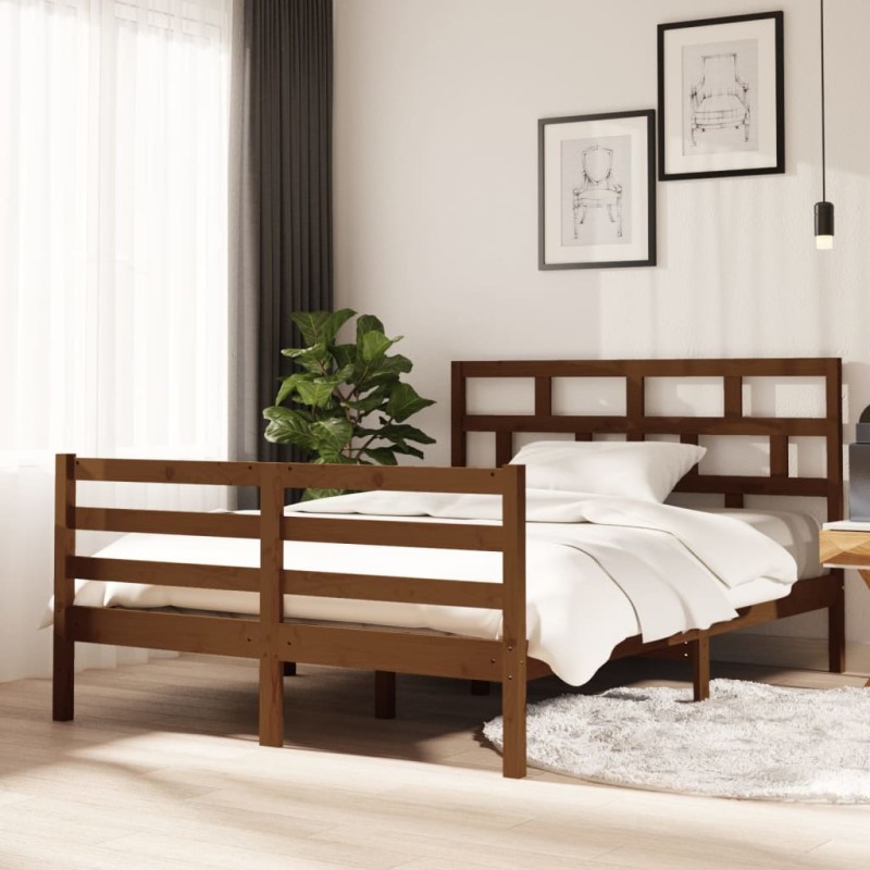 vidaXL Massivholzbett Honigbraun 135x190 cm vidaXL Massivholzbett Honigbraun 135x190 cm