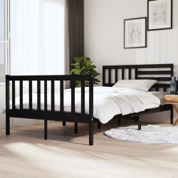 vidaXL Massivholzbett Schwarz 135x190 cm