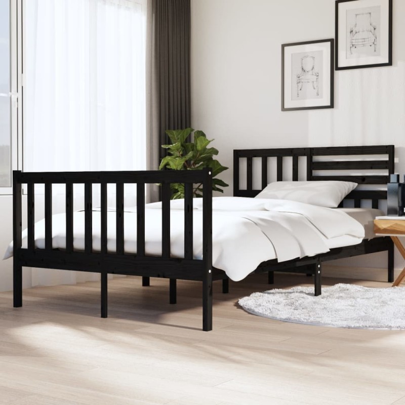 vidaXL Massivholzbett Schwarz 135x190 cm vidaXL Massivholzbett Schwarz 135x190 cm