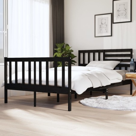 vidaXL Massivholzbett Schwarz 135x190 cm