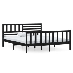 vidaXL Massivholzbett Schwarz 135x190 cm