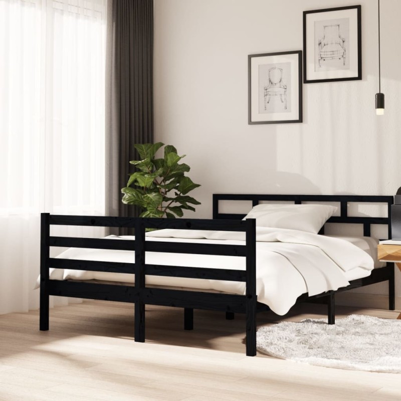 vidaXL Massivholzbett Schwarz Kiefer 140x190 cm vidaXL Massivholzbett Schwarz Kiefer 140x190 cm