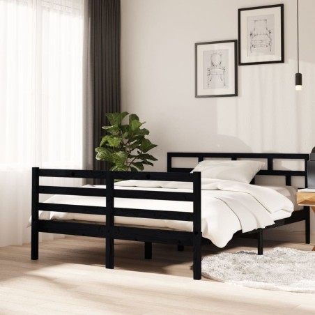 vidaXL Massivholzbett Schwarz Kiefer 140x190 cm