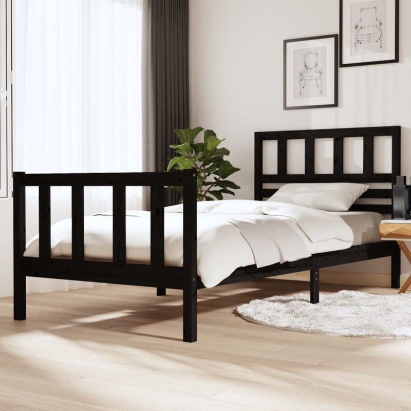 vidaXL Massivholzbett Schwarz 100x200 cm vidaXL Massivholzbett Schwarz 100x200 cm