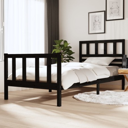 vidaXL Massivholzbett Schwarz 100x200 cm
