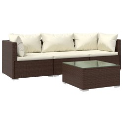 vidaXL 4-tlg. Garten-Lounge-Set mit Auflagen Poly Rattan Braun