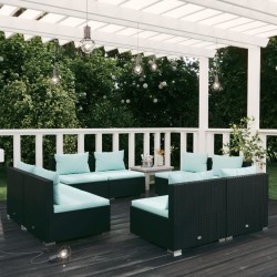 vidaXL 8-tlg. Garten-Lounge-Set mit Kissen Poly Rattan Schwarz