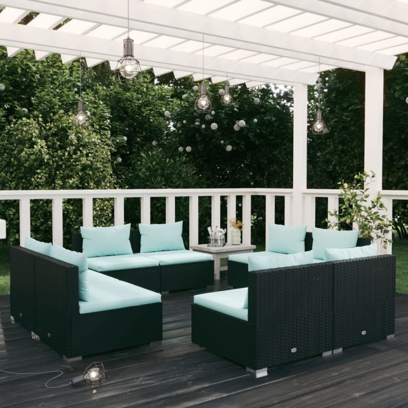 vidaXL 8-tlg. Garten-Lounge-Set mit Kissen Poly Rattan Schwarz vidaXL 8-tlg. Garten-Lounge-Set mit Kissen Poly Rattan Schwarz