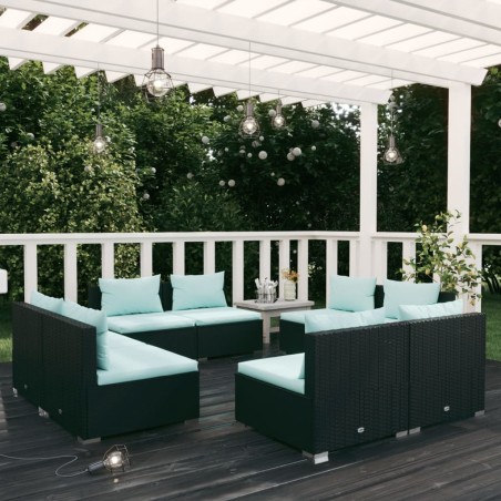 vidaXL 8-tlg. Garten-Lounge-Set mit Kissen Poly Rattan Schwarz