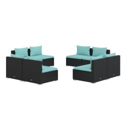 vidaXL 8-tlg. Garten-Lounge-Set mit Kissen Poly Rattan Schwarz