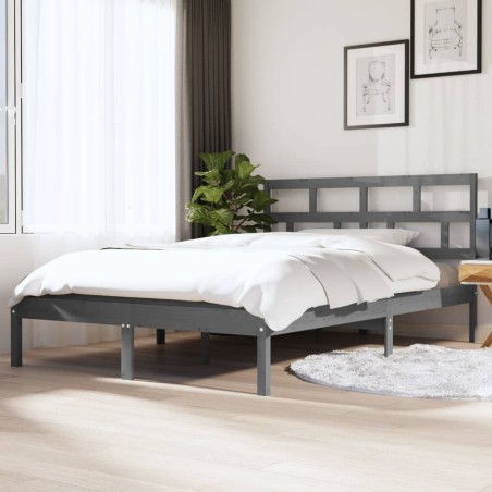 vidaXL Massivholzbett Grau Kiefer 140x190 cm