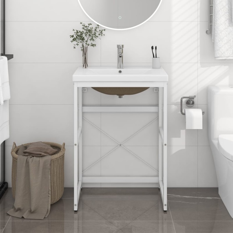 vidaXL Badezimmer-Waschtischgestell mit Waschbecken Weiß Eisen vidaXL Badezimmer-Waschtischgestell mit Waschbecken Weiß Eisen