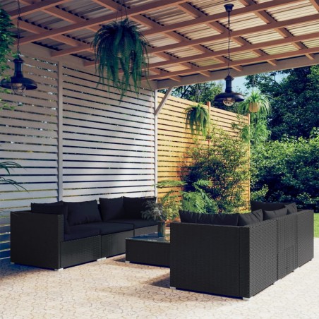 vidaXL 7-tlg. Garten-Lounge-Set mit Kissen Poly Rattan Schwarz