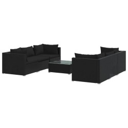vidaXL 7-tlg. Garten-Lounge-Set mit Kissen Poly Rattan Schwarz