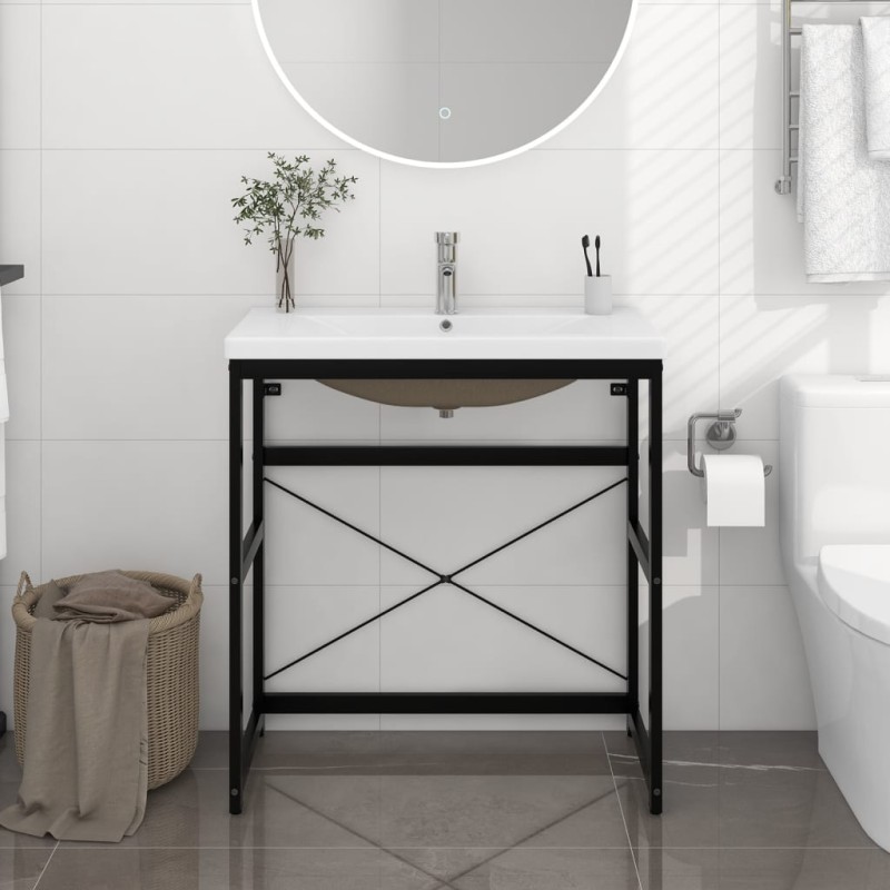 vidaXL Badezimmer-Waschtischgestell mit Waschbecken Schwarz Eisen vidaXL Badezimmer-Waschtischgestell mit Waschbecken Schwarz Eisen
