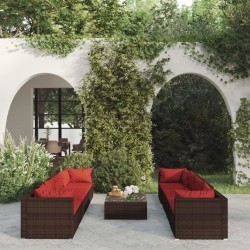 vidaXL 9-tlg. Garten-Lounge-Set mit Kissen Poly Rattan Braun