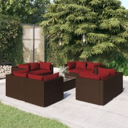 vidaXL 9-tlg. Garten-Lounge-Set mit Kissen Poly Rattan Braun