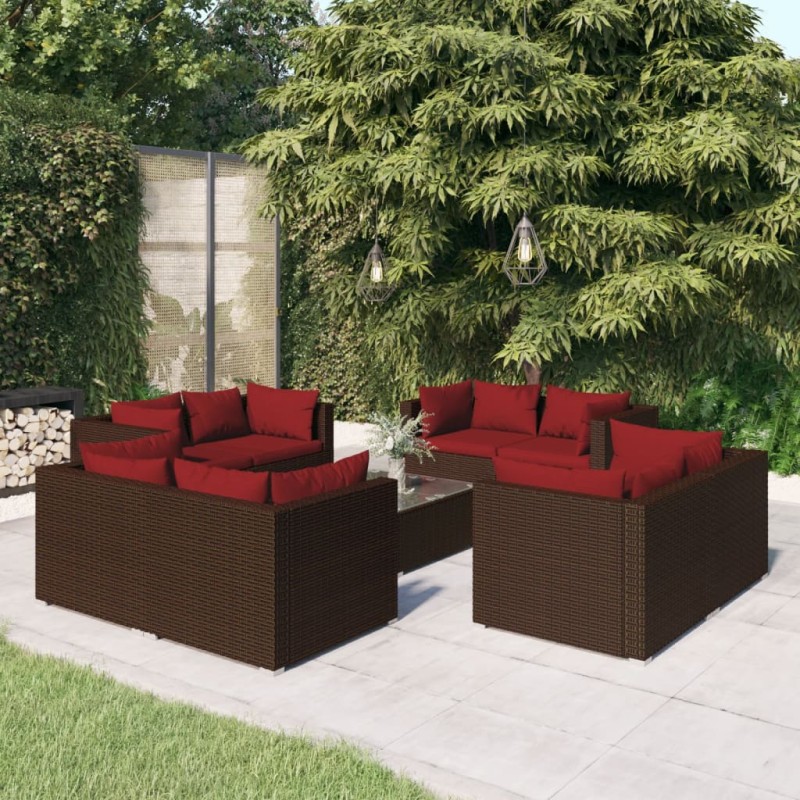 vidaXL 9-tlg. Garten-Lounge-Set mit Kissen Poly Rattan Braun vidaXL 9-tlg. Garten-Lounge-Set mit Kissen Poly Rattan Braun