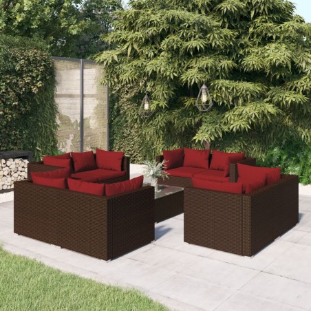 vidaXL 9-tlg. Garten-Lounge-Set mit Kissen Poly Rattan Braun
