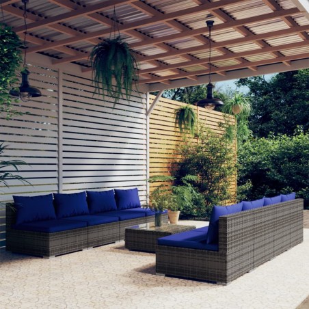 vidaXL 9-tlg. Garten-Lounge-Set mit Kissen Poly Rattan Grau