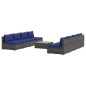 vidaXL 9-tlg. Garten-Lounge-Set mit Kissen Poly Rattan Grau vidaXL 9-tlg. Garten-Lounge-Set mit Kissen Poly Rattan Grau