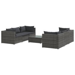 vidaXL 7-tlg. Garten-Lounge-Set mit Kissen Poly Rattan Grau