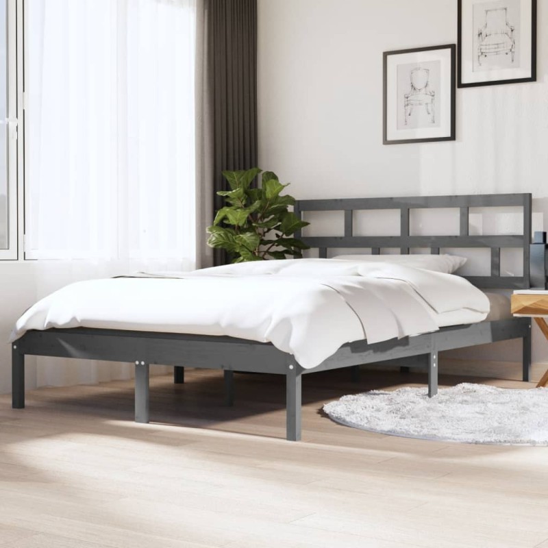 vidaXL Massivholzbett Grau 135x190 cm vidaXL Massivholzbett Grau 135x190 cm