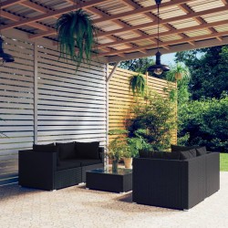 vidaXL 5-tlg. Garten-Lounge-Set mit Kissen Poly Rattan Schwarz