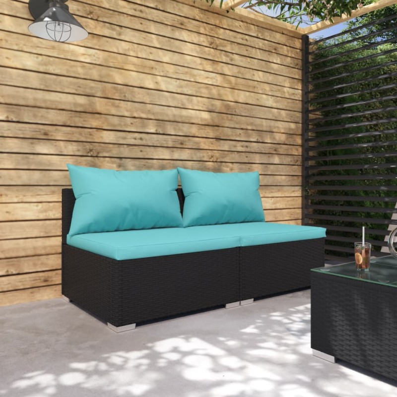 vidaXL 2-tlg. Garten-Lounge-Set mit Kissen Poly Rattan Schwarz vidaXL 2-tlg. Garten-Lounge-Set mit Kissen Poly Rattan Schwarz