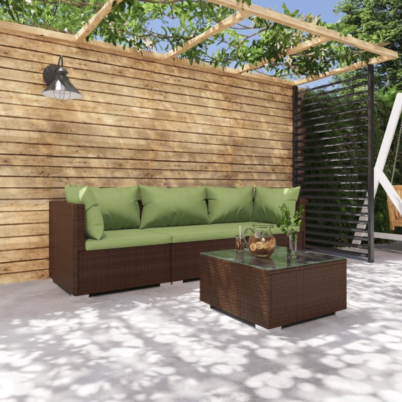 vidaXL 4-tlg. Garten-Lounge-Set mit Auflagen Poly Rattan Braun vidaXL 4-tlg. Garten-Lounge-Set mit Auflagen Poly Rattan Braun