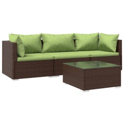 vidaXL 4-tlg. Garten-Lounge-Set mit Auflagen Poly Rattan Braun