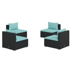 vidaXL 4-tlg. Garten-Lounge-Set mit Auflagen Poly Rattan Schwarz