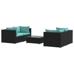 vidaXL 5-tlg. Garten-Lounge-Set mit Kissen Poly Rattan Schwarz