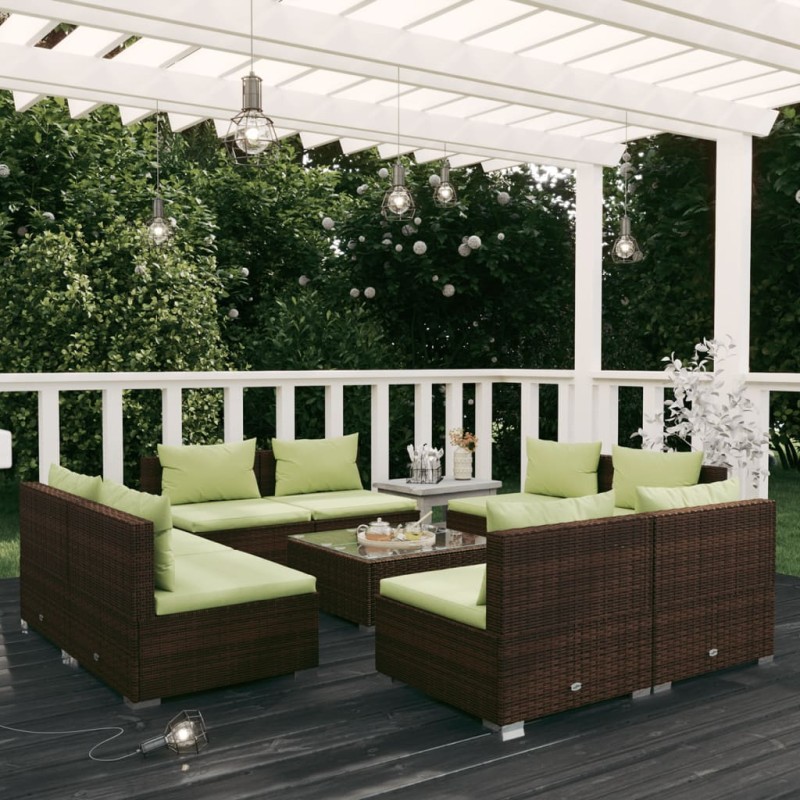 vidaXL 9-tlg. Garten-Lounge-Set mit Kissen Poly Rattan Braun vidaXL 9-tlg. Garten-Lounge-Set mit Kissen Poly Rattan Braun