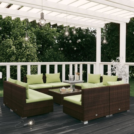 vidaXL 9-tlg. Garten-Lounge-Set mit Kissen Poly Rattan Braun
