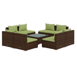 vidaXL 9-tlg. Garten-Lounge-Set mit Kissen Poly Rattan Braun