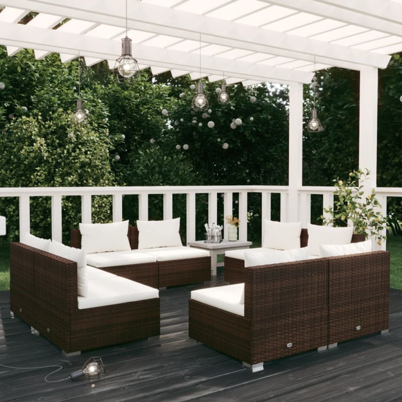 vidaXL 8-tlg. Garten-Lounge-Set mit Kissen Poly Rattan Braun vidaXL 8-tlg. Garten-Lounge-Set mit Kissen Poly Rattan Braun