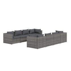vidaXL 9-tlg. Garten-Lounge-Set mit Auflagen Poly Rattan Grau
