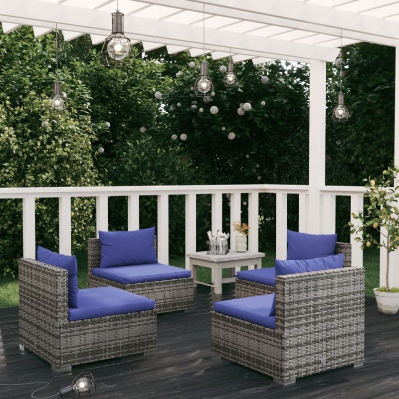vidaXL 4-tlg. Garten-Lounge-Set mit Kissen Poly Rattan Grau vidaXL 4-tlg. Garten-Lounge-Set mit Kissen Poly Rattan Grau