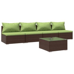 vidaXL 5-tlg. Garten-Lounge-Set mit Kissen Poly Rattan Braun