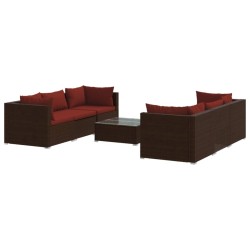 vidaXL 7-tlg. Garten-Lounge-Set mit Kissen Poly Rattan Braun