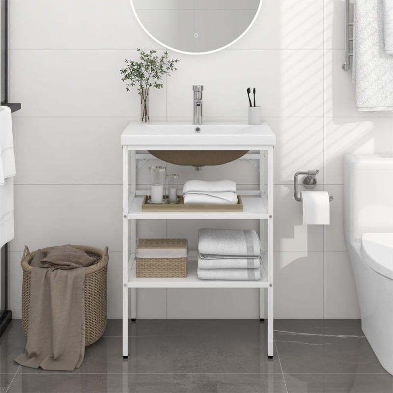 vidaXL Badezimmer-Waschtischgestell mit Waschbecken Weiß Eisen vidaXL Badezimmer-Waschtischgestell mit Waschbecken Weiß Eisen