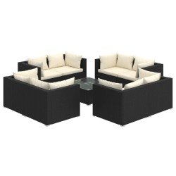 vidaXL 9-tlg. Garten-Lounge-Set mit Kissen Poly Rattan Schwarz