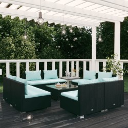 vidaXL 9-tlg. Garten-Lounge-Set mit Kissen Poly Rattan Schwarz