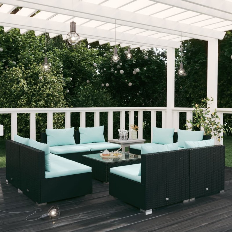 vidaXL 9-tlg. Garten-Lounge-Set mit Kissen Poly Rattan Schwarz vidaXL 9-tlg. Garten-Lounge-Set mit Kissen Poly Rattan Schwarz