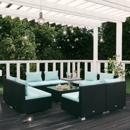 vidaXL 9-tlg. Garten-Lounge-Set mit Kissen Poly Rattan Schwarz