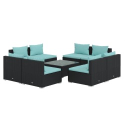vidaXL 9-tlg. Garten-Lounge-Set mit Kissen Poly Rattan Schwarz