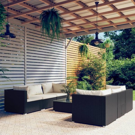 vidaXL 7-tlg. Garten-Lounge-Set mit Kissen Poly Rattan Schwarz
